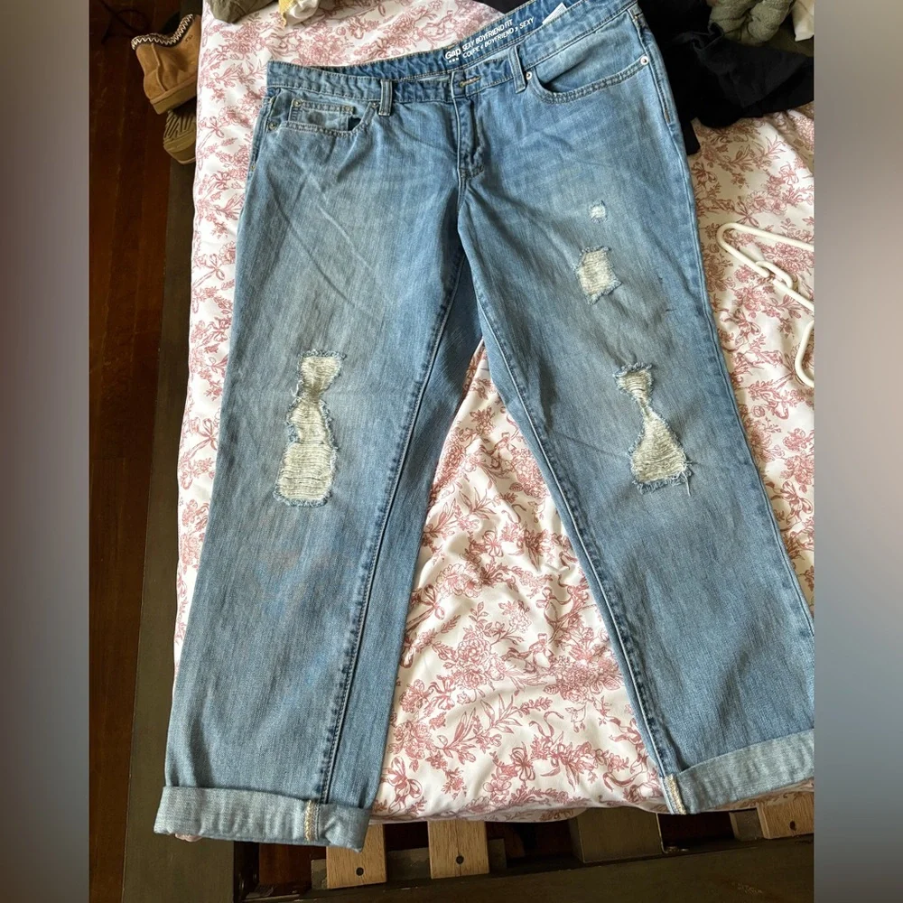 GAP Light Blue Distressed Boyfriend Jeans - Picture 1 of 3